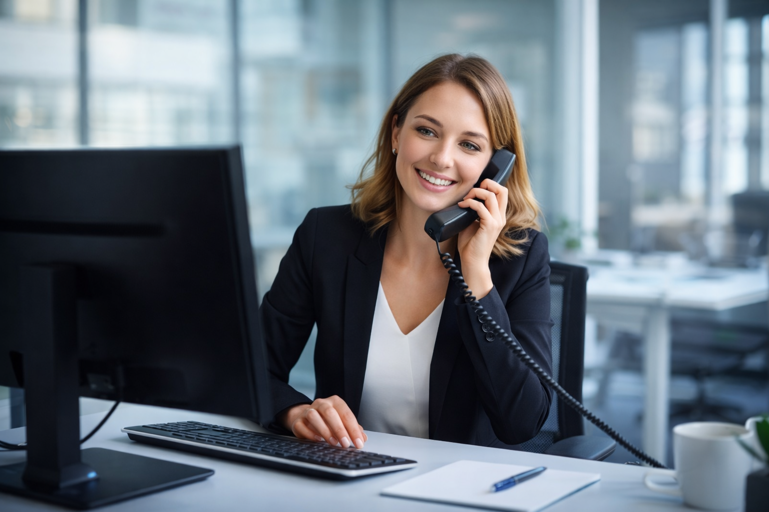 Business Woman answering the phone