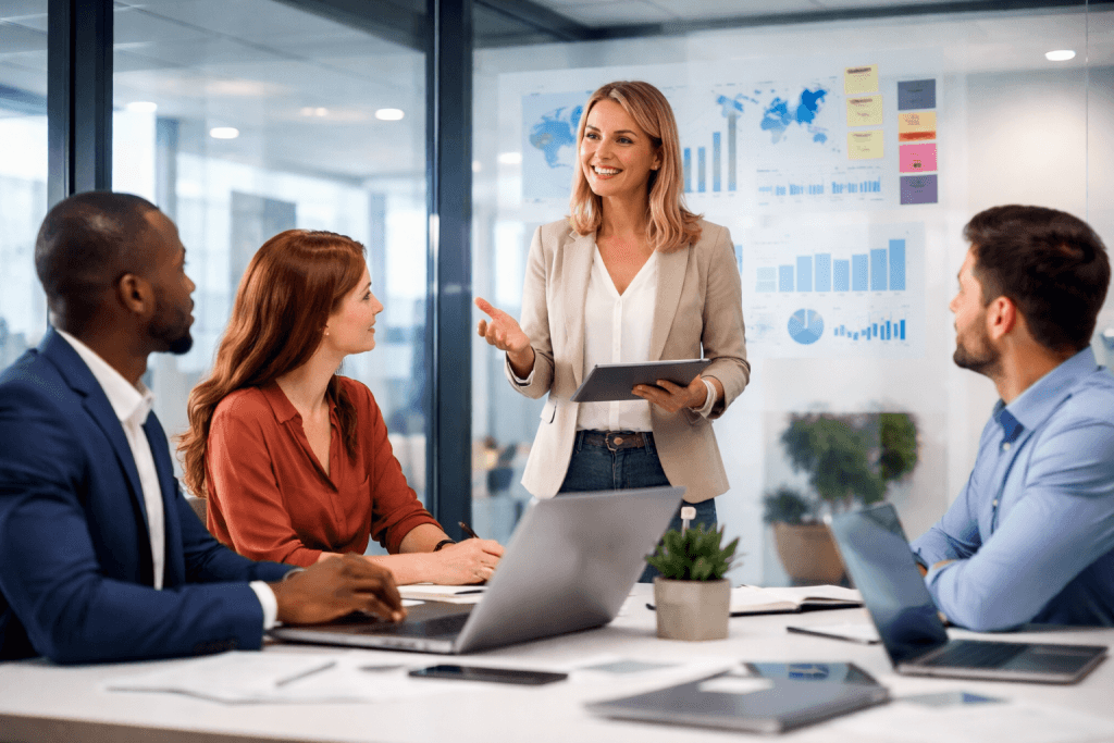 A business team reviewing a structured recruitment process.