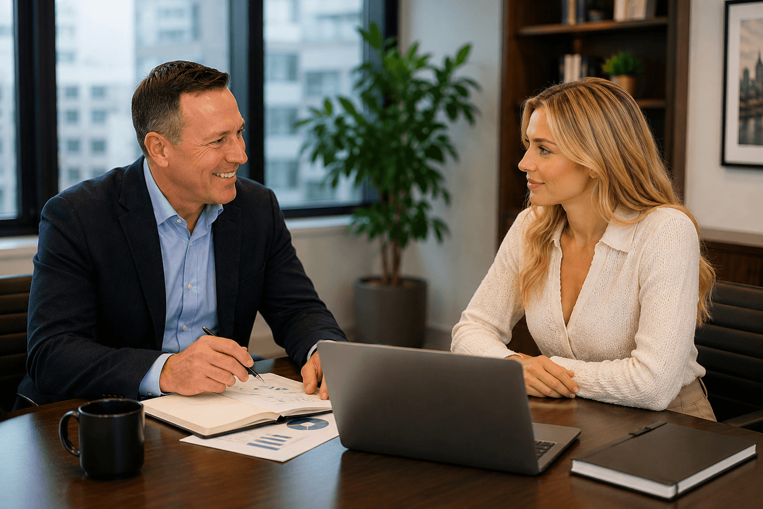 A professional recruitment meeting in a modern office.