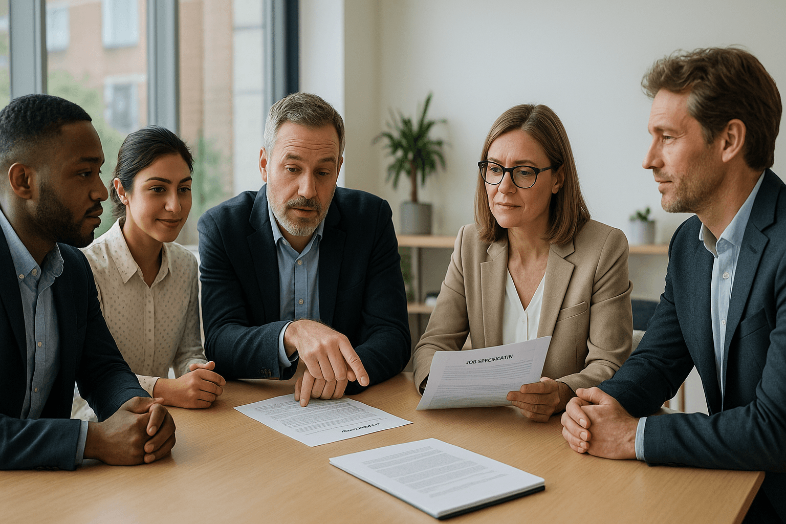 Hiring manager reviewing job specifications during recruitment process