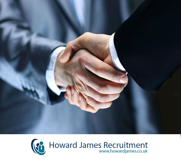 A business handshake between a recruiter and a hiring manager, symbolising trust and partnership