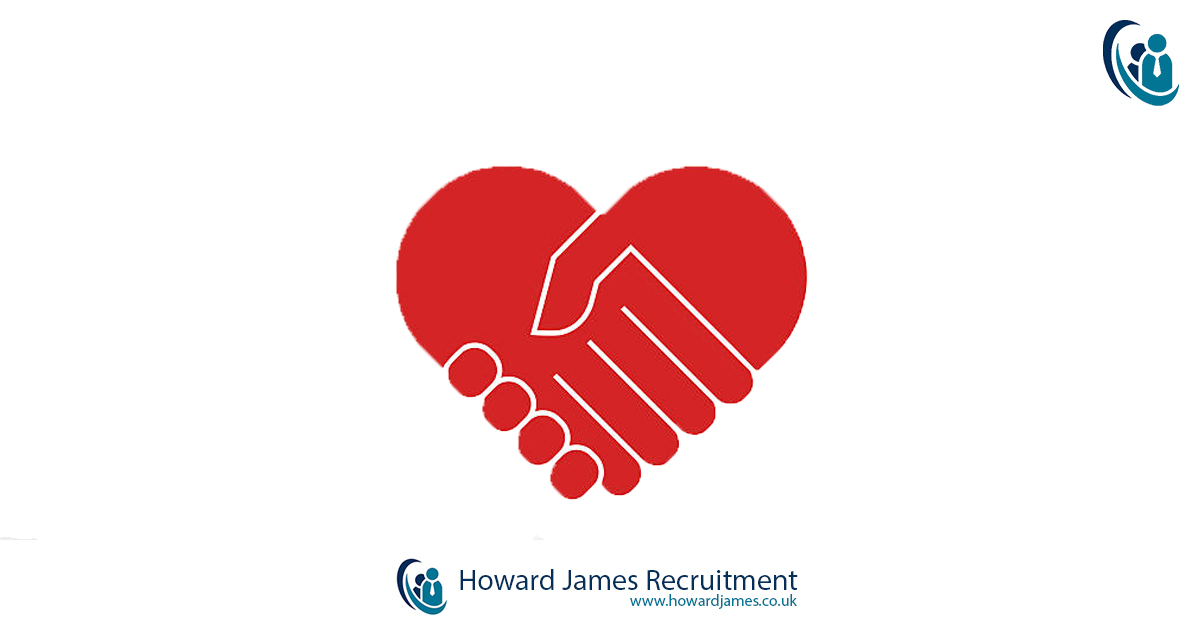 A heart-shaped business handshake symbolising a great employer-employee match.
