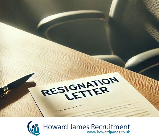 A resignation letter on a desk next to an empty chair. A resignation letter on a desk next to an empty chair.