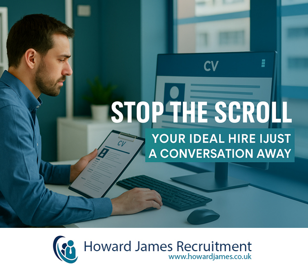 An employer in a modern office reviewing CVs on screen An employer in a modern office reviewing CVs on screen