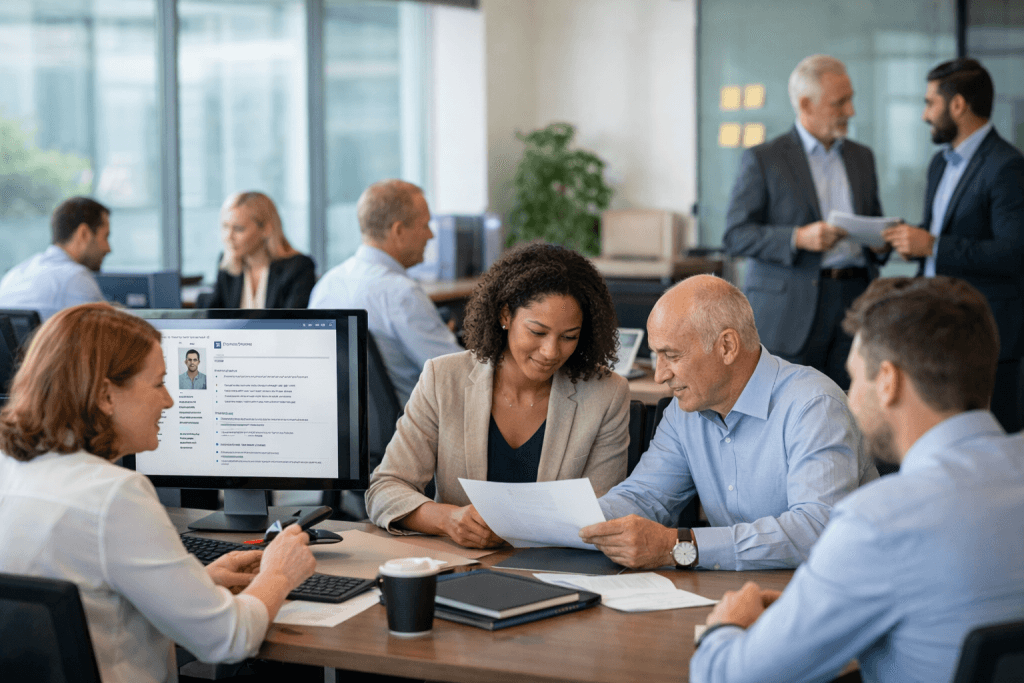 Recruitment team coordinating a high-volume hiring campaign.