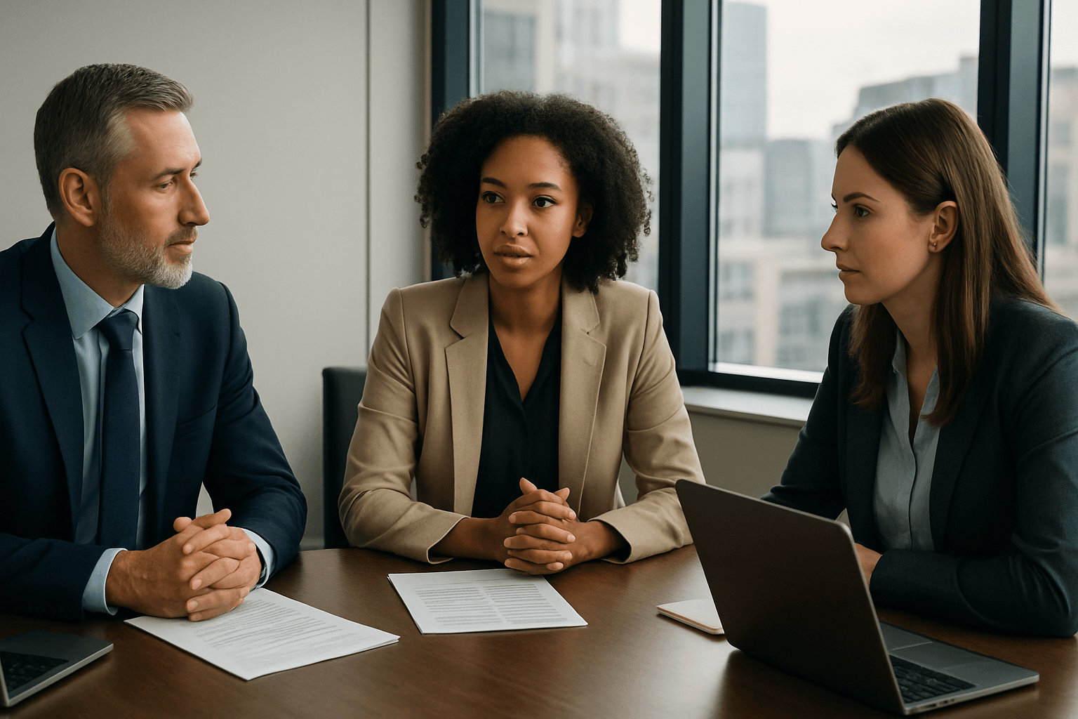 Hiring manager reviewing candidate CVs carefully during recruitment process