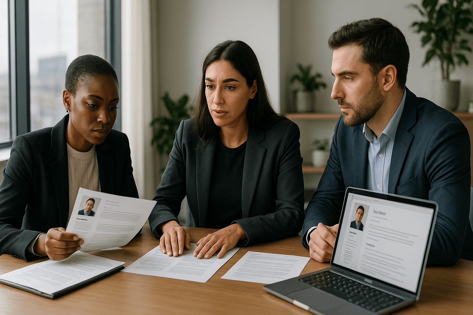 Business professional reviewing job applications during recruitment process
